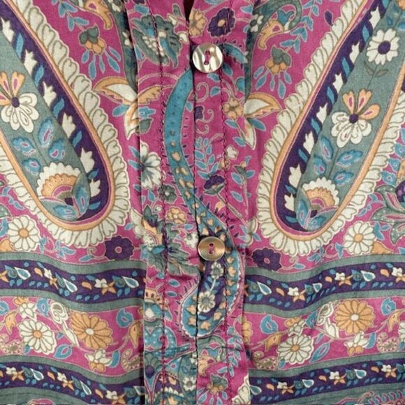Calypso St. Barth 100% Silk Paisley Print Blouse Pink Purple Light Size Medium - Picture 2 of 9